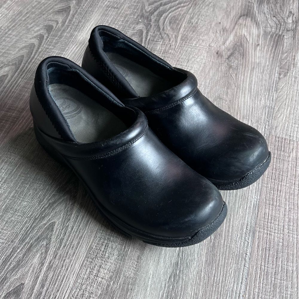 DANSKO black leather clogs